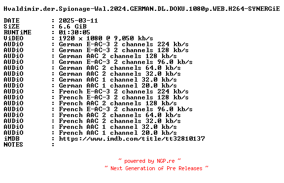 NFO for the release Hvaldimir.der.Spionage-Wal.2024.GERMAN.DL.DOKU.1080p.WEB.H264-SYNERGiE by SYNERGiE