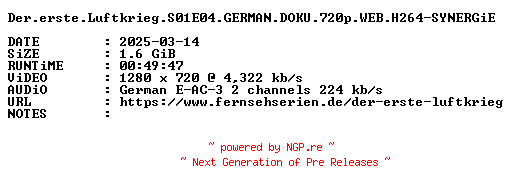 NFO for the release Der.erste.Luftkrieg.S01E04.GERMAN.DOKU.720p.WEB.H264-SYNERGiE by SYNERGiE