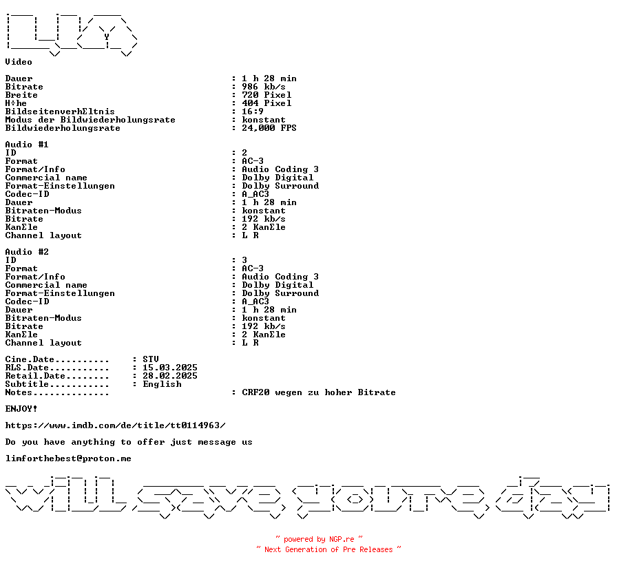 NFO for the release Respect.German.1995.DL.AC3.BDRiP.x264-LIM by LIM