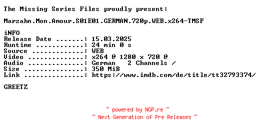 NFO for the release Marzahn.Mon.Amour.S01E01.GERMAN.720p.WEB.x264-TMSF by TMSF