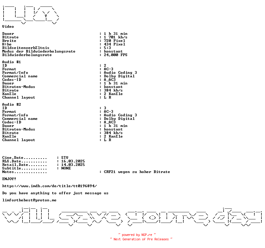 NFO for the release Karate.Warrior.3.UNCUT.German.1991.DL.AC3.BDRip.x264-LIM by LIM