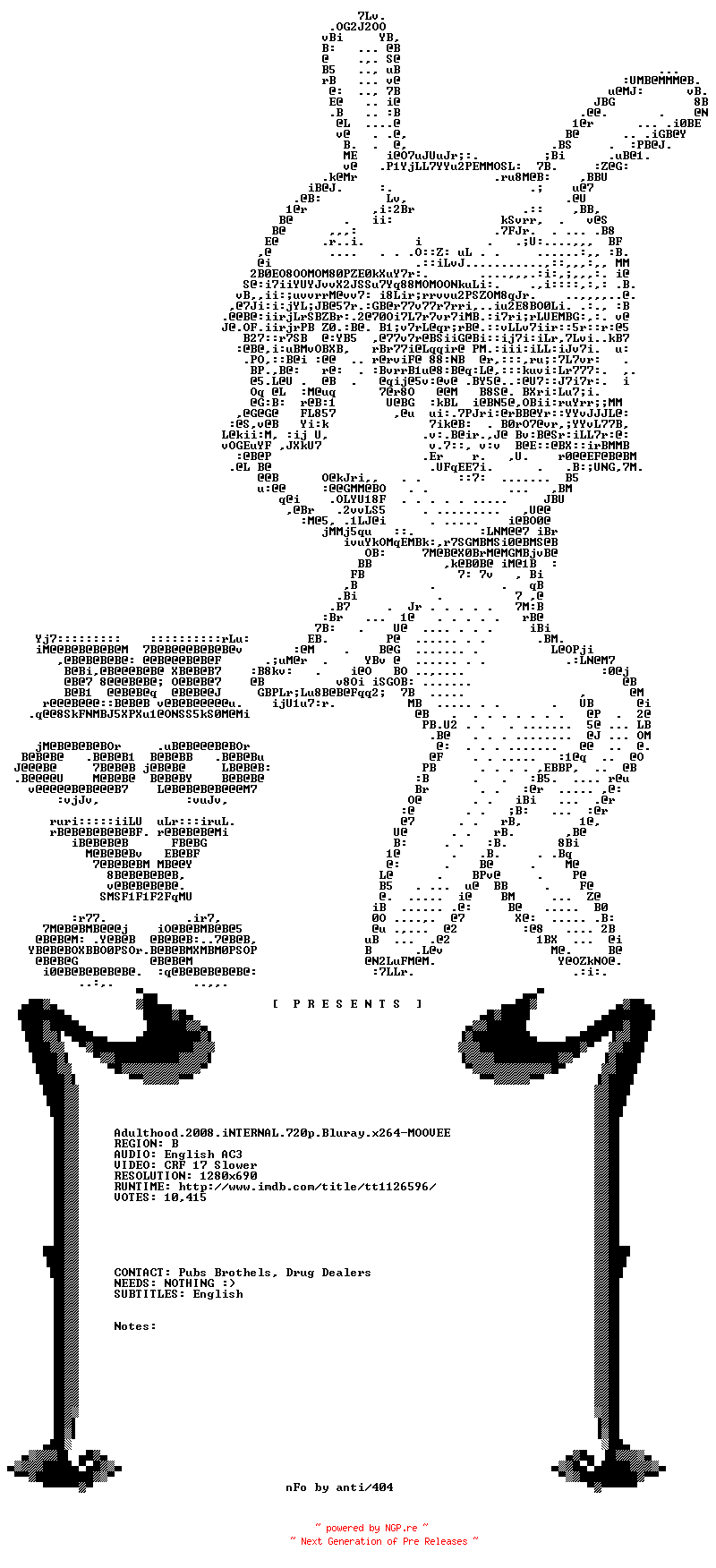 NFO for the release Adulthood.2008.iNTERNAL.720p.Bluray.x264-MOOVEE by MOOVEE