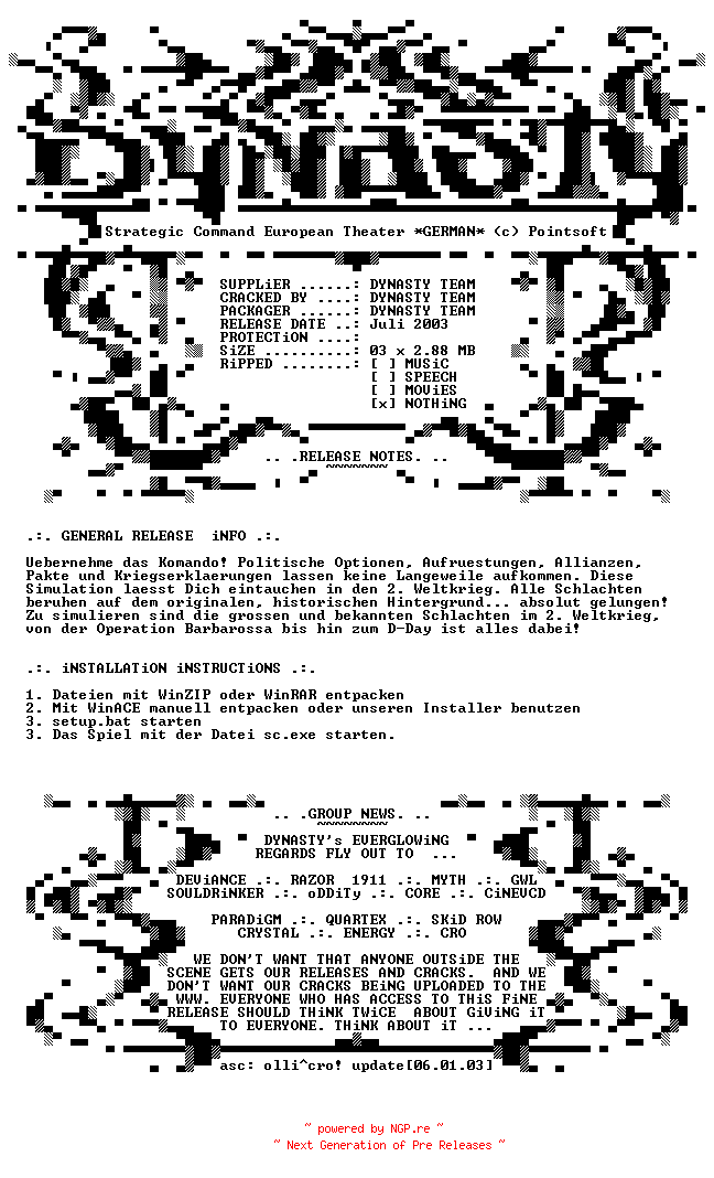NFO for the release Strategic.Command.European.Theater.GERMAN-DYNASTY by DYNASTY