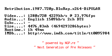 NFO for the release Retribution.1987.720p.BluRay.x264-BiPOLAR by BiPOLAR