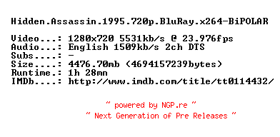 NFO for the release Hidden.Assassin.1995.720p.BluRay.x264-BiPOLAR by BiPOLAR