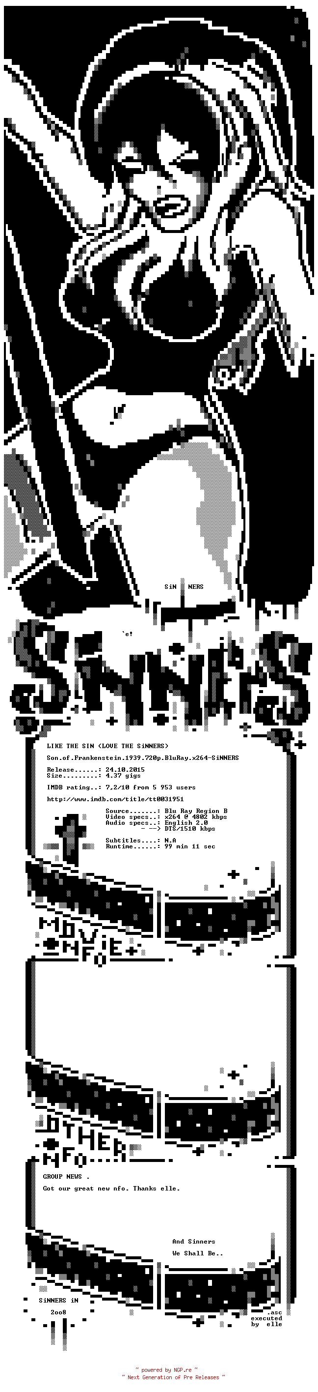 NFO for the release Son.of.Frankenstein.1939.720p.BluRay.x264-SiNNERS by SiNNERS