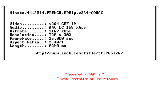 NFO for the release Miasto.44.2014.FRENCH.BDRip.x264-COUAC by COUAC