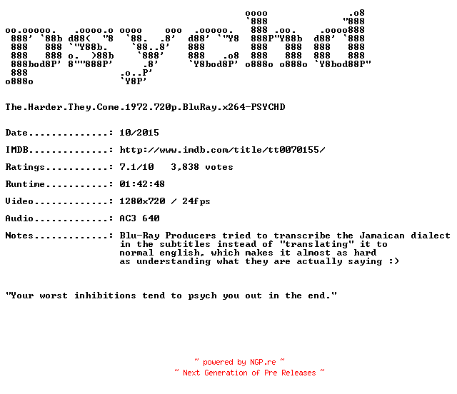 NFO for the release The.Harder.They.Come.1972.720p.BluRay.x264-PSYCHD by PSYCHD