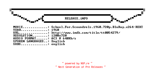NFO for the release School.For.Scoundrels.1960.720p.BluRay.x264-REKT by REKT