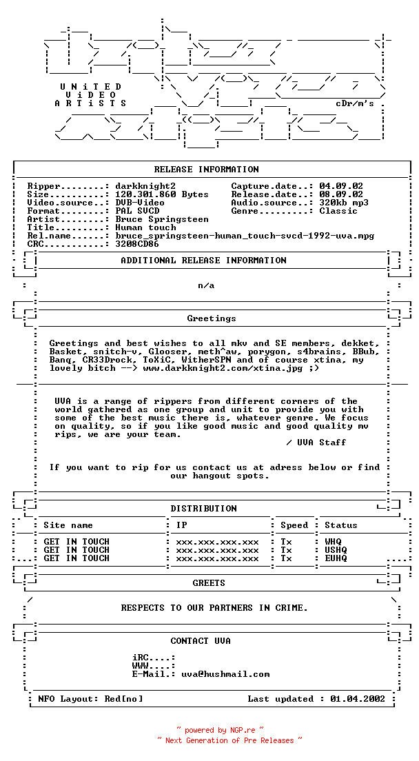 NFO for the release Bruce_springsteen-human_touch-svcd-1992-uva by uva
