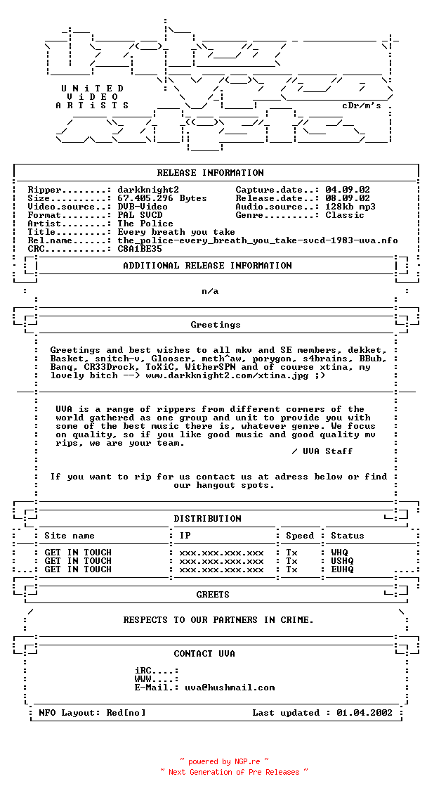 NFO for the release The_police-every_breath_you_take-svcd-1983-uva by uva