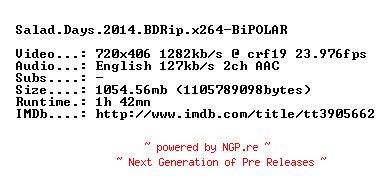 NFO for the release Salad.Days.2014.BDRip.x264-BiPOLAR by BiPOLAR