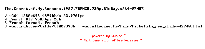 NFO for the release The.Secret.of.My.Success.1987.FRENCH.720p.BluRay.x264-VENUE by VENUE