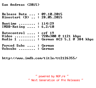 NFO for the release San.Andreas.German.2015.AC3.BDRiP.x264-EXQUiSiTE by EXQUiSiTE