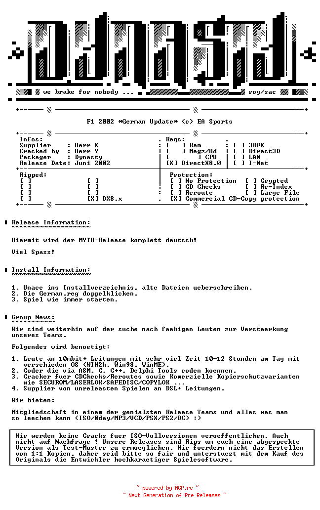 NFO for the release F1.2002.GERMAN.Update-DYNASTY by DYNASTY