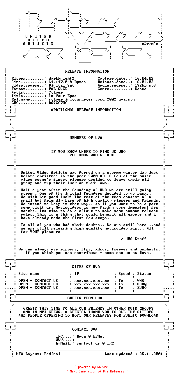 NFO for the release Sylver-in_your_eyes-svcd-2002-uva by uva