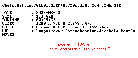 NFO for the release Chefs.Battle.S01E01.GERMAN.720p.WEB.H264-SYNERGiE by SYNERGiE