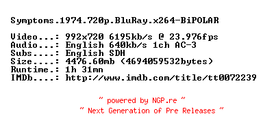 NFO for the release Symptoms.1974.720p.BluRay.x264-BiPOLAR by BiPOLAR