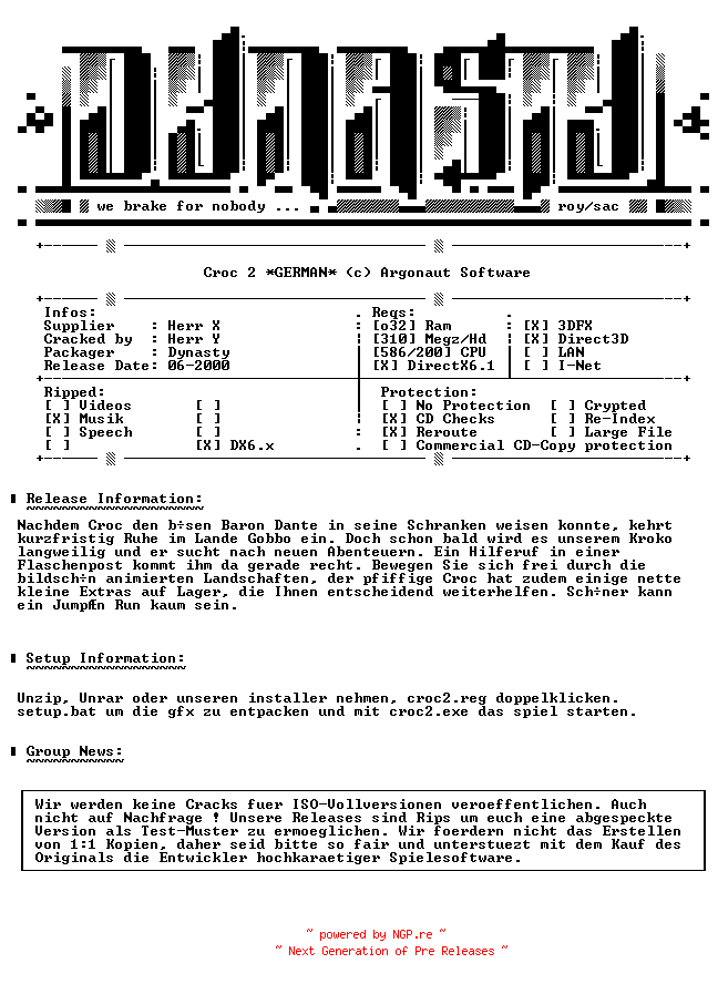 NFO for the release Croc_2_GERMAN-DYNASTY by DYNASTY