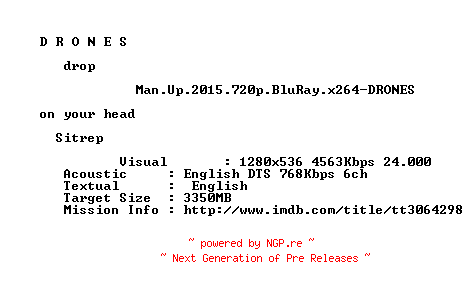 NFO for the release Man.Up.2015.720p.BluRay.x264-DRONES by DRONES