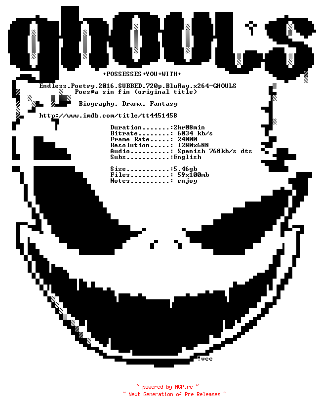 NFO for the release Endless.Poetry.2016.SUBBED.720p.BluRay.x264-GHOULS by GHOULS