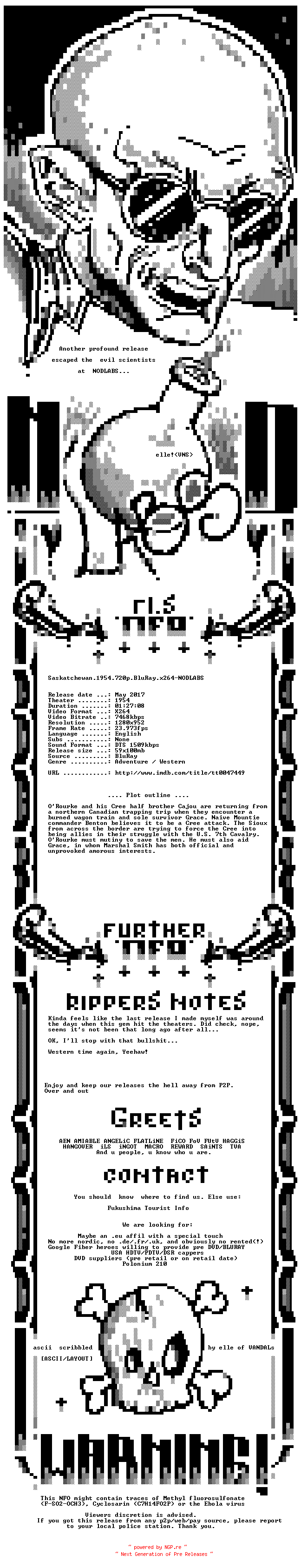 NFO for the release Saskatchewan.1954.720p.BluRay.x264-NODLABS by NODLABS