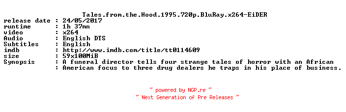 NFO for the release Tales.from.the.Hood.1995.720p.BluRay.x264-EiDER by EiDER