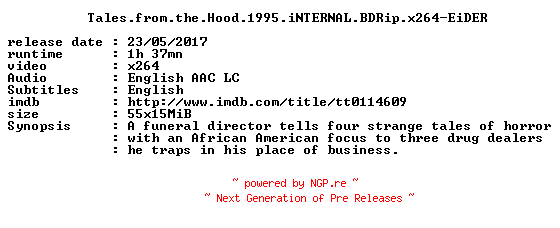 NFO for the release Tales.from.the.Hood.1995.iNTERNAL.BDRip.x264-EiDER by EiDER