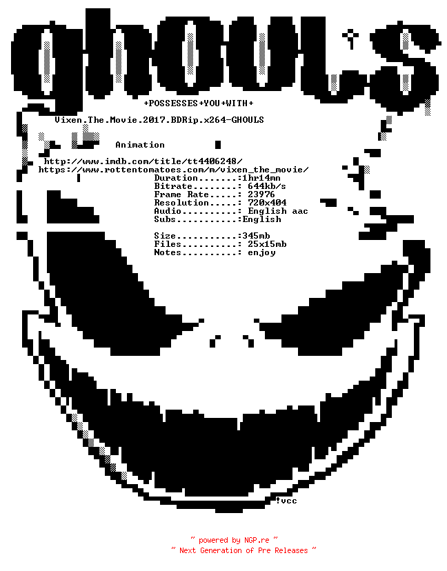 NFO for the release Vixen.The.Movie.2017.BDRip.x264-GHOULS by GHOULS