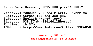 NFO for the release As.We.Were.Dreaming.2015.BDRip.x264-USURY by USURY