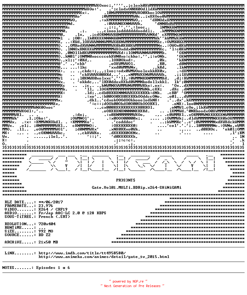 NFO for the release Gate.Vol01.MULTi.BDRip.x264-SHiNiGAMi by SHiNiGAMi
