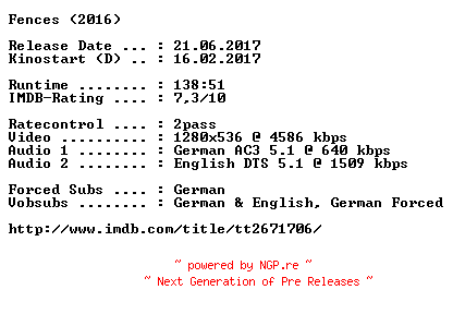 NFO for the release Fences.2016.German.DL.720p.BluRay.x264-COiNCiDENCE by COiNCiDENCE