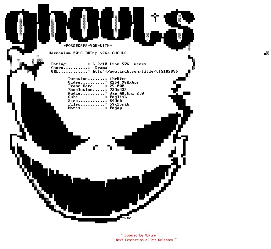 NFO for the release Harmonium.2016.BDRip.x264-GHOULS by GHOULS