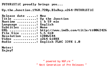 NFO for the release Up.the.Junction.1968.720p.BluRay.x264-FUTURiSTiC by FUTURiSTiC