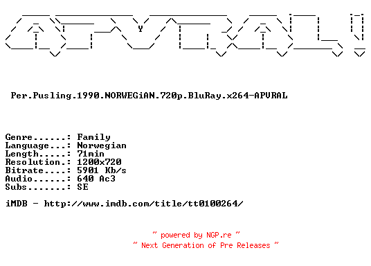 NFO for the release Per.Pusling.1990.NORWEGiAN.720p.BluRay.x264-APVRAL by APVRAL