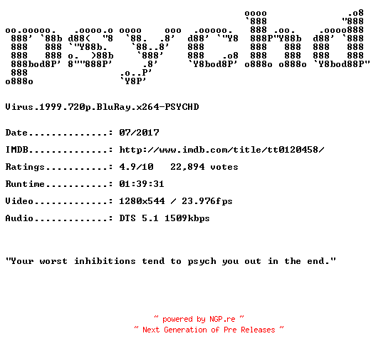 NFO for the release Virus.1999.720p.BluRay.x264-PSYCHD by PSYCHD