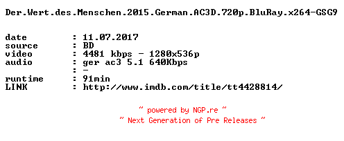 NFO for the release Der.Wert.des.Menschen.2015.German.AC3D.720p.BluRay.x264-GSG9 by GSG9