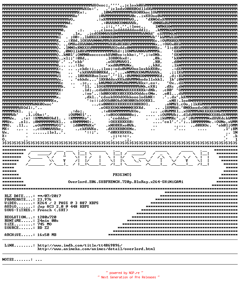 NFO for the release Overlord.E06.SUBFRENCH.720p.BluRay.x264-SHiNiGAMi by SHiNiGAMi