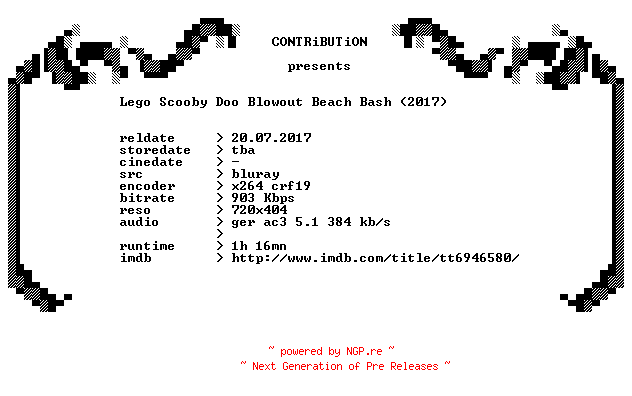 NFO for the release Lego.Scooby.Doo.Blowout.Beach.Bash.2017.German.BDRip.x264-CONTRiBUTiON by CONTRiBUTiON