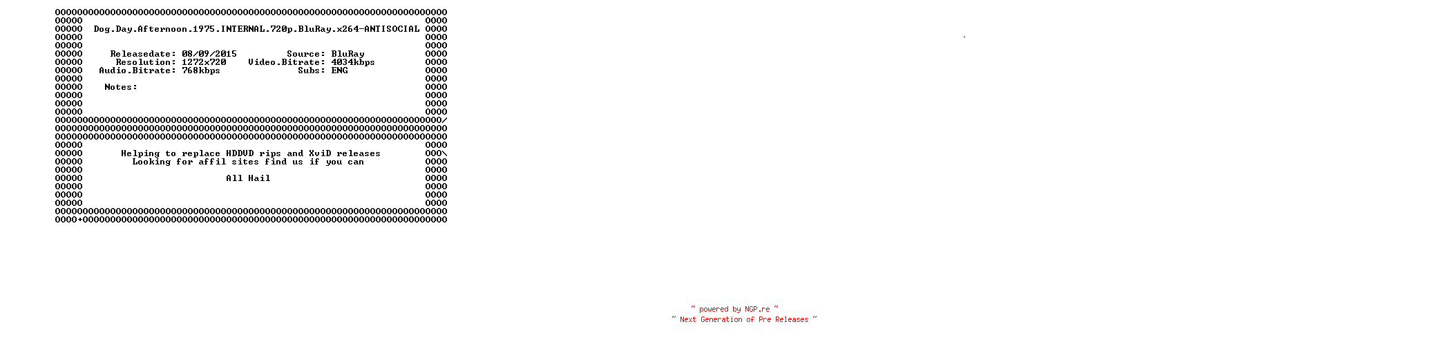 NFO for the release Dog.Day.Afternoon.1975.INTERNAL.720p.BluRay.x264-ANTISOCIAL by ANTISOCIAL