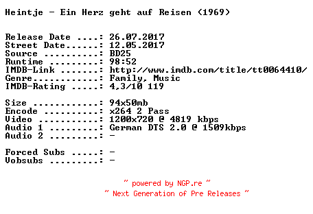 NFO for the release Heintje.Ein.Herz.geht.auf.Reisen.1969.German.720p.BluRay.x264-SPiCY by SPiCY