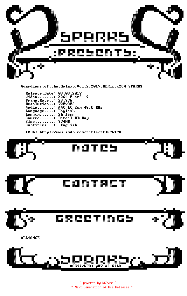 NFO for the release Guardians.of.the.Galaxy.Vol.2.2017.BDRip.x264-SPARKS by SPARKS
