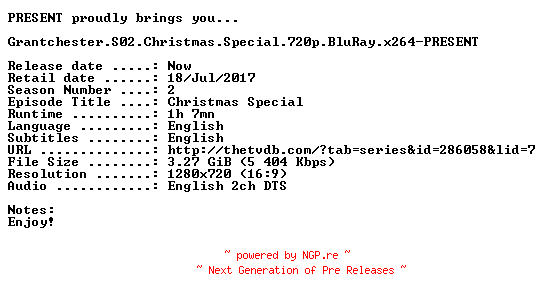 NFO for the release Grantchester.S02.Christmas.Special.720p.BluRay.x264-PRESENT by PRESENT