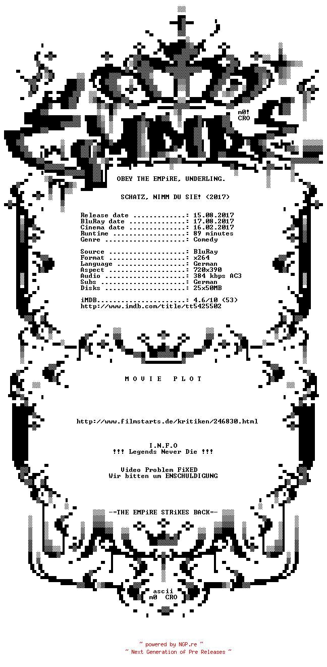 NFO for the release Schatz.nimm.du.sie.German.BDRip.x264.RERiP-EMPiRE by EMPiRE