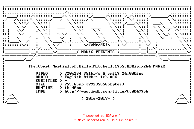 NFO for the release The.Court-Martial.of.Billy.Mitchell.1955.iNTERNAL.BDRip.x264-MANiC by MANiC