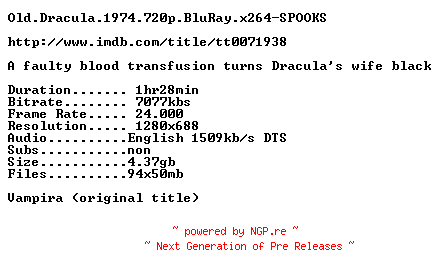 NFO for the release Old.Dracula.1974.720p.BluRay.x264-SPOOKS by SPOOKS