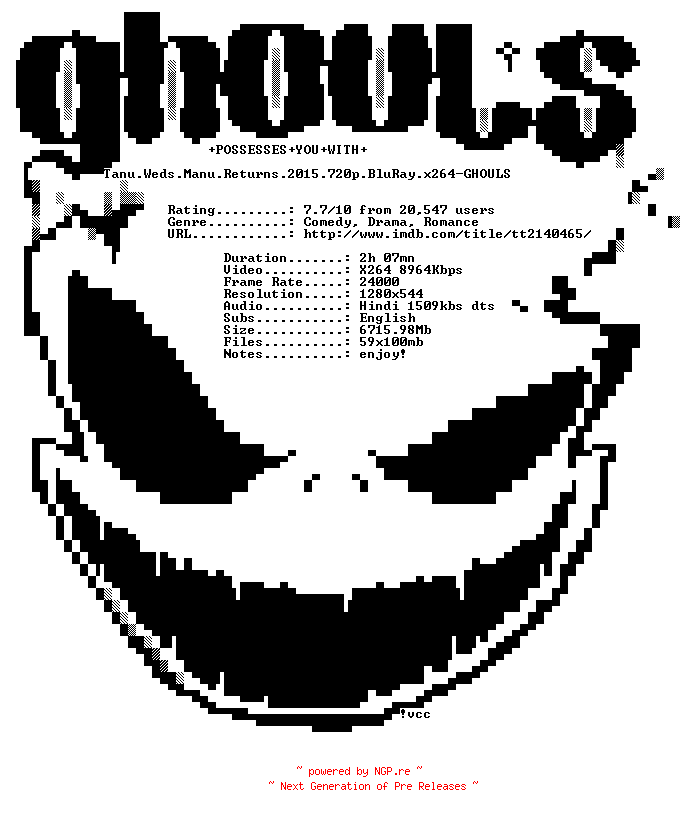 NFO for the release Tanu.Weds.Manu.Returns.2015.720p.BluRay.x264-GHOULS by GHOULS