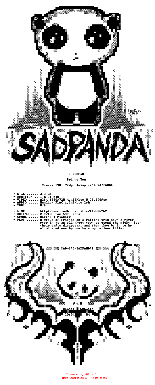 NFO for the release Scream.1981.720p.BluRay.x264-SADPANDA by SADPANDA