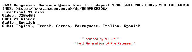 NFO for the release Hungarian.Rhapsody.Queen.Live.In.Budapest.1986.iNTERNAL.BDRip.264-TABULARiA by TABULARiA