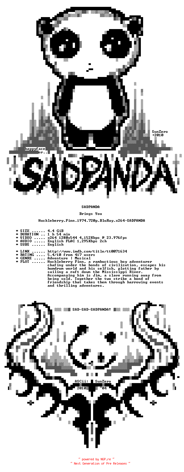 NFO for the release Huckleberry.Finn.1974.720p.BluRay.x264-SADPANDA by SADPANDA